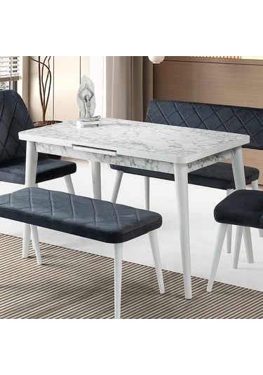 Mobilgen Sadece Masa Beyaz Mermer 120+30x70 Silva Açılabilir Masa Beyaz Mermer