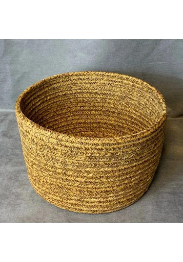 Uretti - Fatma 7987 - El Yapımı Bambu İp Deri Saplı Kapaklı Çok Amaçlı Organizer Sepet Kahverengi