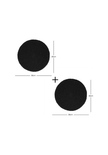 Ocean Home Textile 2 Adet Rafya Sofra Sunum Tabak Altlığı Supla Amerikan Servisi 36 x 36 CM Siyah