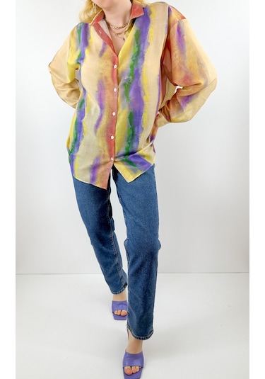 Modaonna Batik Desenli Rami Gömlek Çok Renkli