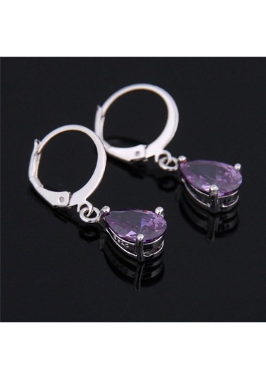 Mavi Kadın Gözyaşı Şekli 925 Ayar Gümüş Ametist Dangle Küpe