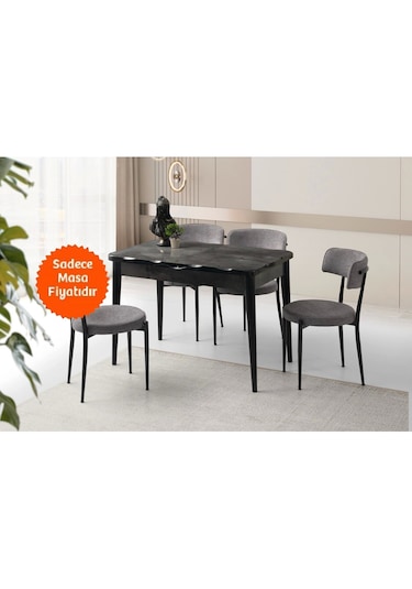 Kelebek Ortadan Açılır Yemek Masası Siyah Mermer Desenli 70x110