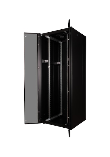 Lande Demonte 42u 800x800 Hyperline Dikili Tip Rack Kabinet Siyah Ön Cam Kapak / Tekerlekli