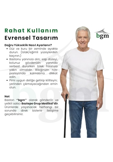 Siyah Baston Ayarlanabilir Denge Bastonu - Siyah- Lüks Yüksek Kalite