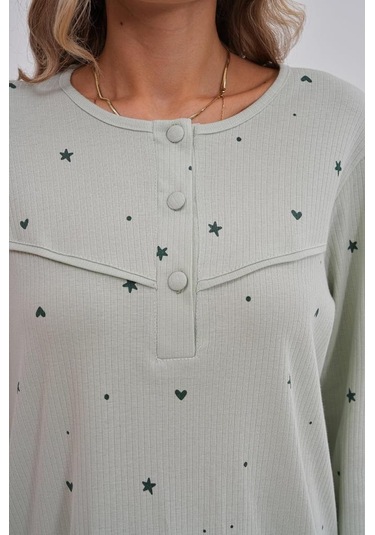 Mecit 6150 Bayan Yeşil Yüzde Yüz Pamuk Büyük Beden Pijama Takımı Yeşil