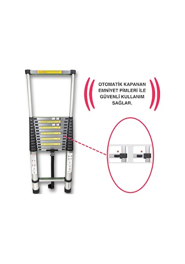 Endokon 540 Cm. - 14 Basamaklı Teleskopik Alüminyum Merdiven - I Tipi Uzayan Merdiven