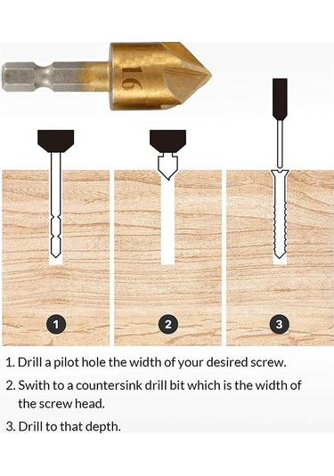 6pcs Hss Pahtıng Countersınk Paht Matkala Bıt Set 1/4 Hex Shank 90 Derece Ahşap Paplama Kesici 6mm-19mm Renk: 6pcs Ahşap