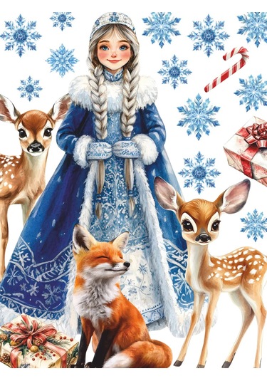 Sticker Home İç Mekan Etiket Deco: Noel Baba Ve Kar Kızı 267817825 Mavi