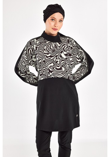 Spor Likra Tam Kapalı Tesettür Mayo Zebrı 1224 Siyah Siyah01 Siyah
