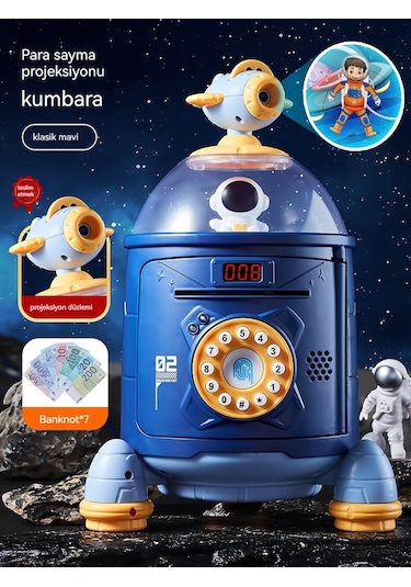 Mengtuo Roket Şifre Kumbara Parayı Yalnızca İçeri Ve Dışarı Otomatik Olarak Yuvarlar Simülasyon Parmak İzi Çocuk Kumbarası Yükseltilmiş Versiyon Mavi