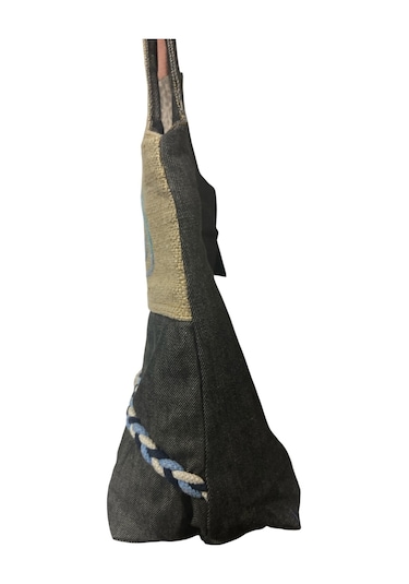 Vintage Renkli Salaş Etnik Orta Boy Plaj Günlük Kadın Kol Omuz Çantası 34 Cm X 37 Cm GRİ