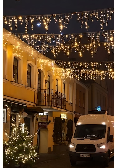 2M Saçak Led 144 Ledli 16 Saçaklı Eklenebilir IP65 Dış Mekan Gün Işığı Beyaz Flaşlı Led Işık Yılbaşı Süsü Ev Süsleme