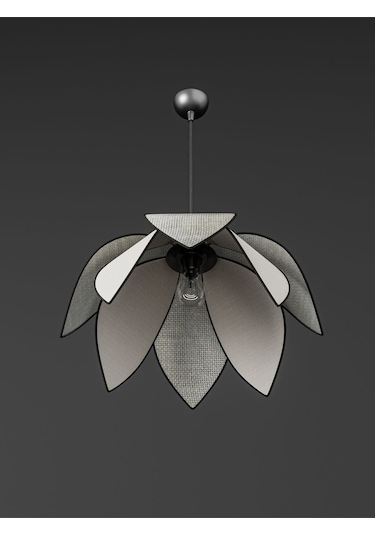 Lotus Çiçeği Tasarımlı Modern Avize - Siyah Çerçeveli Kumaş Kapla Krem Beyaz