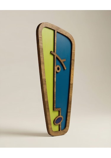 Modern Picasso Tarzı Ahşap Duvar Mask Mdf - Mavi Yeşil Soyut Geometrik Yüz Dekoru 1