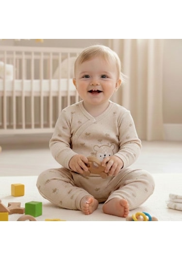 Sebi Bebe Kruvaze Geyikli Patiksiz Tulum 1143 Bej