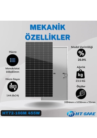 Ht-saae Ht72-166m 455wp Ekonomik Güneş Paneli