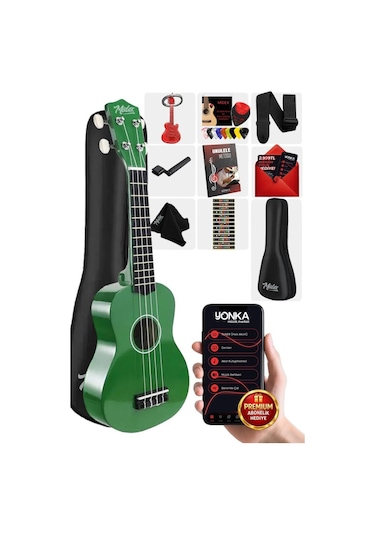 Midex Ukx-901gr Yeşil Soprano Ukulele Askı Çanta Metod Pena