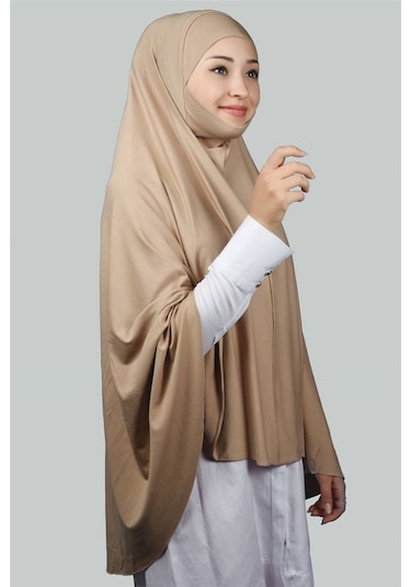 Altobeh Hazır Türban Peçeli Pratik Eşarp Tesettür Nikaplı Hijab - Namaz Örtüsü Sufle (5XL) - Koyu Bej