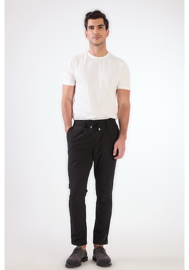 Dufy Siyah Bağcıklı Slim Fit Jogger Erkek Pantolon Siyah