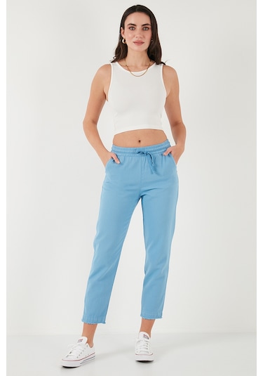 Lela Pamuklu Normal Bel Regular Fit Düz Paça Bayan Pantolon 668Yp42282S4 Mavi