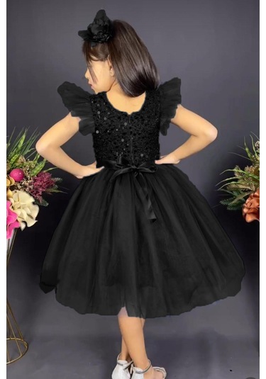 Tüllü Kız Çocuk Kpl Elbise Mnk0526 Siyah