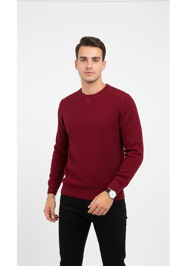 Plus Scorpion Erkek Triko Kazak Bisiklet Yaka, Regular Fit, Dört Mevsim Bordo