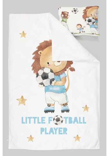 Organik Tek Kişilik Nevresim Takımı 160x220 - Şampiyon Minik Aslan Renkli