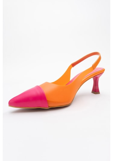 Moore Turuncu Fuşya Şeffaf Arkası Açık Sivri Burun Kadın Topuklu Ayakkabı Turuncu