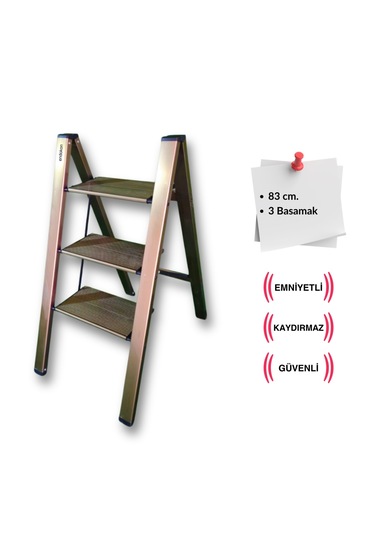 Endokon Katlanır Şık Merdiven Bronz 3 Basamaklı - Alüminyum - Ev - Ofis Merdiveni Katlanır