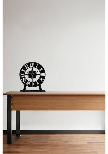 Roma Model Metal Lazer Kesim Akar Sessiz Mekanizmalı Masa Saati Siyah