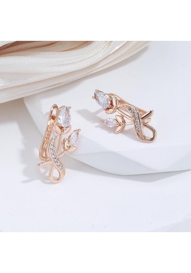 Altın&beyaz Zarif Gül Çiçek Damla Küpe Kadınlar Için Altın Renk Gelin Düğün Güzel Takı Lüks Küpe Hediyeler