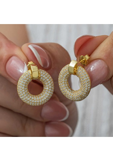 Kenpazar Gümüş Halka Gold Kadın Küpe Gümüş