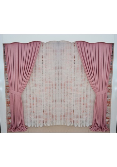 Gül Renk Fon Kadife Perde Çift Kanat 1/3 Sık Pileli Dikim V-27 Gül