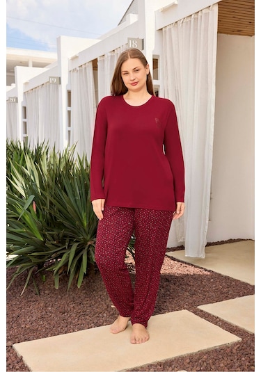 Aydoğan Kadın İnci Büyük Beden Kiraz Kırmızı Pijama Takımı 0496 Kırmızı