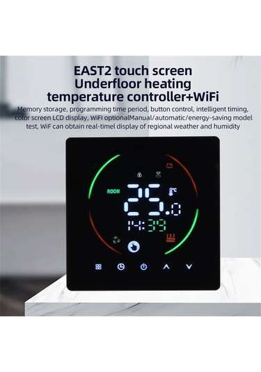 Pazly Akıllı Duvar Termostatı - 8,3x8,3x4 Cm Boyutta Siyah/beyaz, Wifi Destekli, 3a Su Isıtma, Haftalık Programlanabilir, Lcd Ekranlı