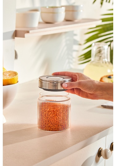 Karaca Ripple Inox Cam Saklama Kabı 450 Ml Beyaz