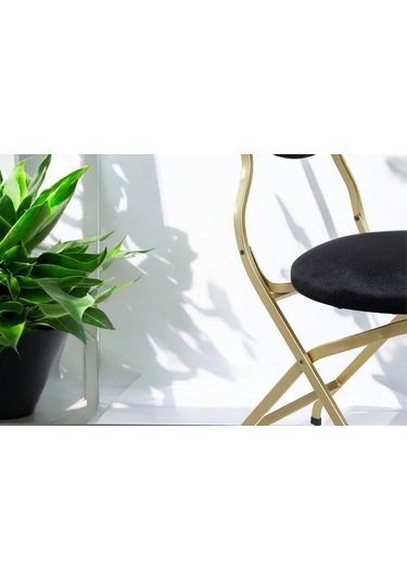 Siyah Kumaş Gold Metal Bahçe Takımı - 4 Sandalye + 1 Masa