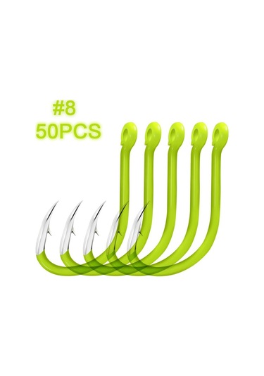 50 Adet Aydınlık Balıkçılık Kancaları Karbon Çelik Gece Glow Balıkçılık Kancaları Type 2&8