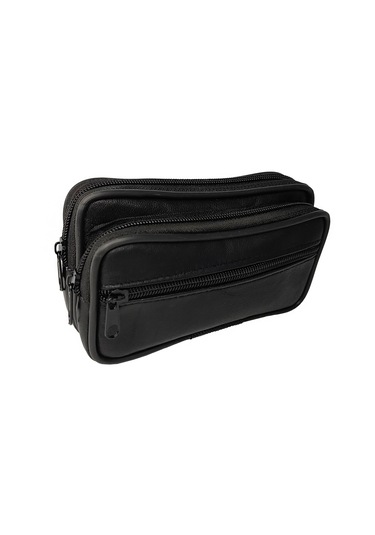 Falconetti Siyah Gerçek Deri Fermuarlı İki Göz Pipo Çantası  Py30