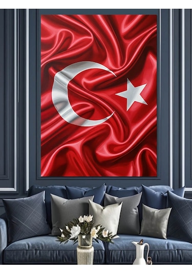 Dalgalanan Türk Bayrağı Resmi Dekoratif Kanvas - Mdf Ahşap Tablo