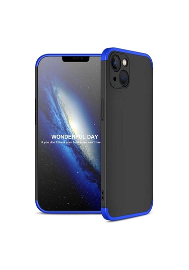 Apple Uyumlu iPhone 13 Kılıf Zore Ays Kapak Siyah-Mavi