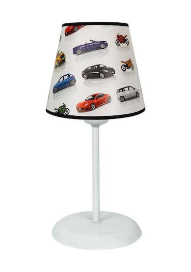 Şenay Aydınlatma Çocuk Odası Konik Pvc Abajur-Beyaz Arabalar Diğer