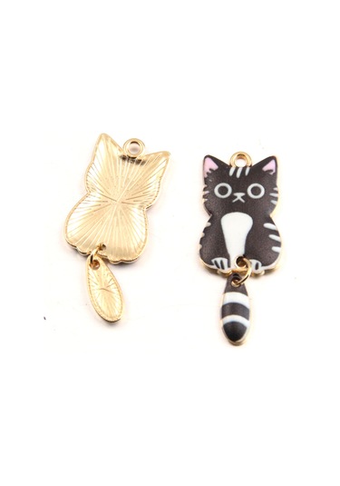 Lemestar Kedi Şekilli Diy Aksesuar Bağlayıcı, Yağ Damlatma Teknolojisi, 7 Renkli Elektroplaj, 16x38mm Pembe Kedi Pendi Pembe