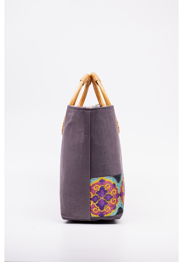 Fabric Craft Bag Kadın El Çantası Denim Etnik Bordürlü Mavi