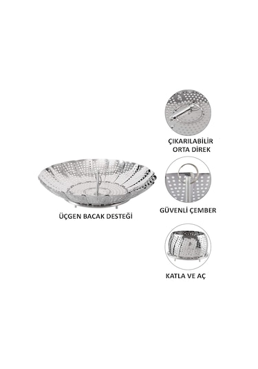 Paslanmaz Çelik Buharlı Pişirici Katlanır Buharda Sebze Pişir