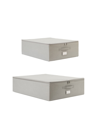 Ocean Home Textile 2'li Gri Balıksırtı Destekli Hurç Set  45 x 55 x 18 + 55 x 70 x 18 cm