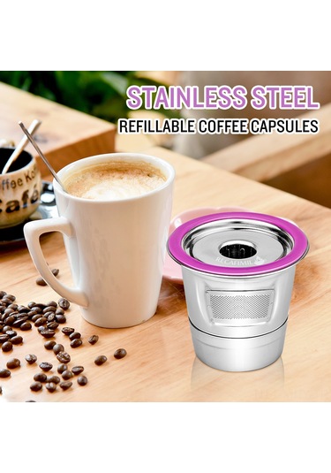 Monyee 304 Çelik Tekrarlı Kahve Kapsülü Keurig 2.0/1.0 Uyumlu + 8ml Kaşık + Fırça - Mor/gümüş Diğer