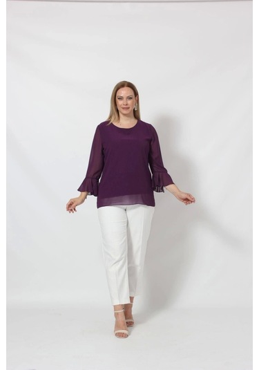 3119m Mürdüm Kolu Valon Ve Bağcık Detaylı Bluz Mürdüm
