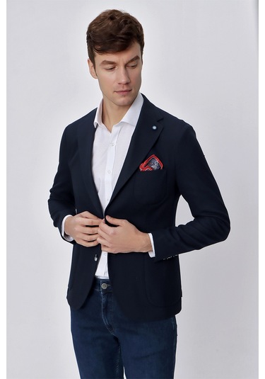 MORVEN  Erkek Lacivert Olga Örme Slim Fit Dar Kesim Torba Cep 6 D Lacivert