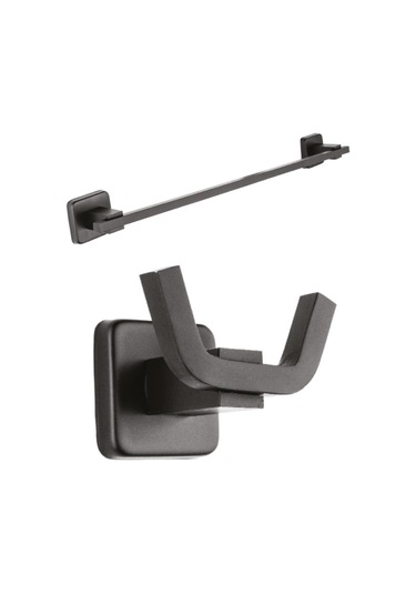 Ahlez Kare Mat Siyah Ikili Bornoz Askılık Uzun Havluluk Seti Siyah